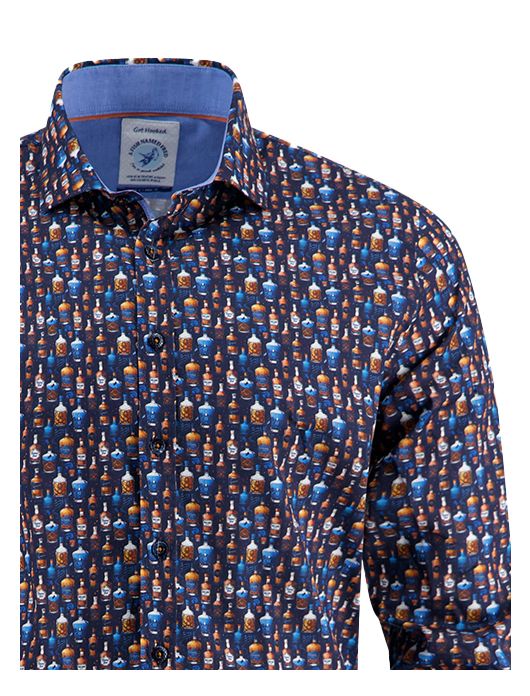 A Fish Named Fred overhemd navy geprint