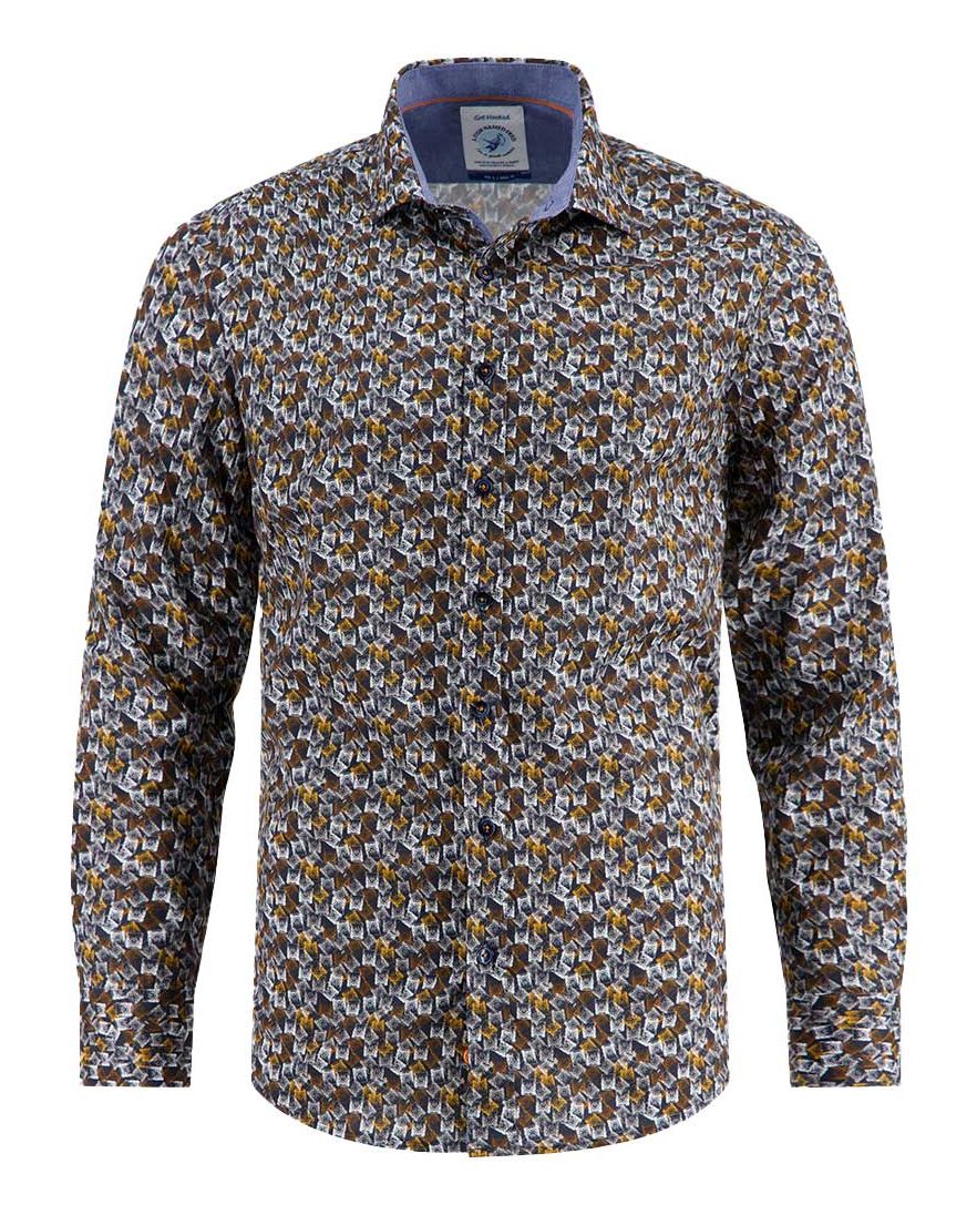 A Fish Named Fred overhemd bruin met print normale fit
