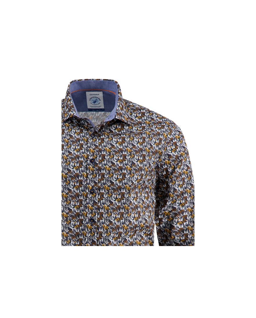 A Fish Named Fred overhemd bruin met print normale fit