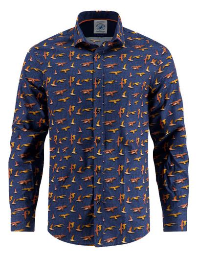 A Fish Named Fred A Fish Named Fred overhemd donkerblauw geprint vogels