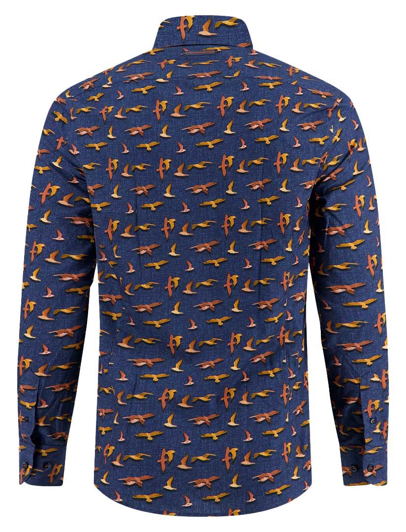 A Fish Named Fred overhemd donkerblauw geprint vogels