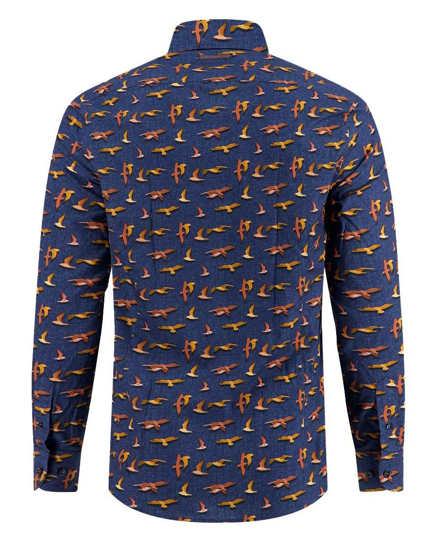 A Fish Named Fred overhemd donkerblauw vogel print