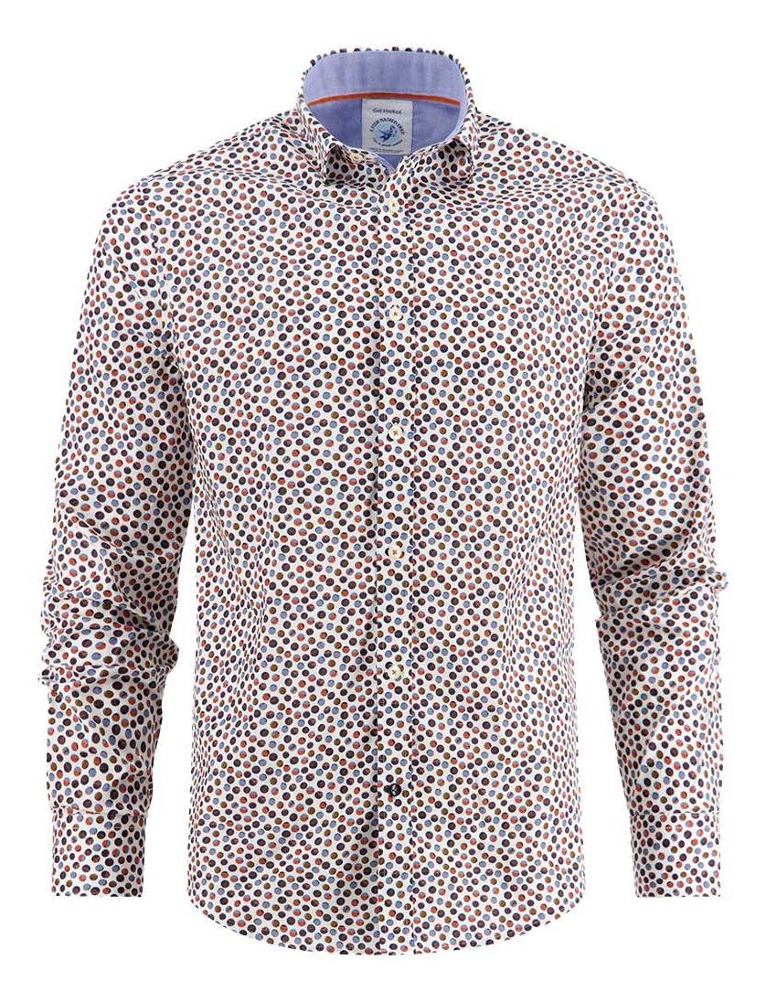 katoenen A Fish Named Fred overhemd wit geprint stippen
