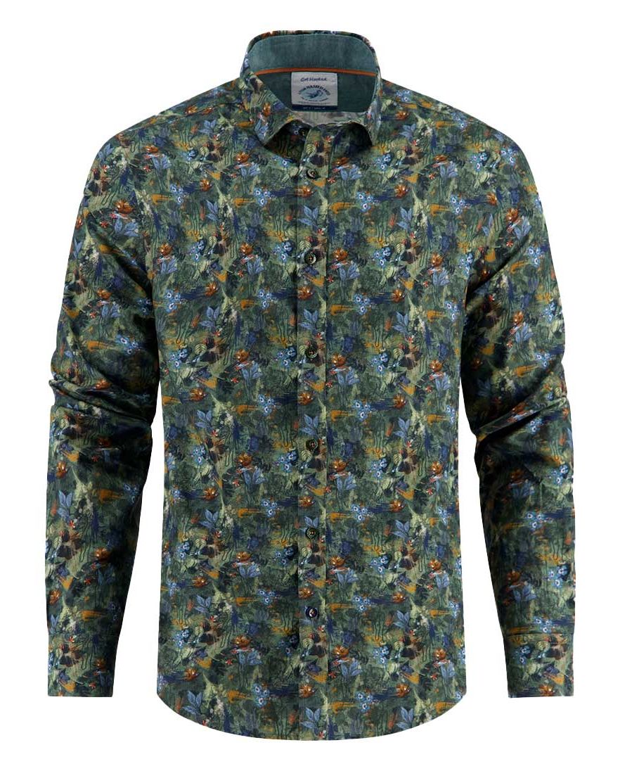 A Fish Named Fred overhemd groen geprint katoen