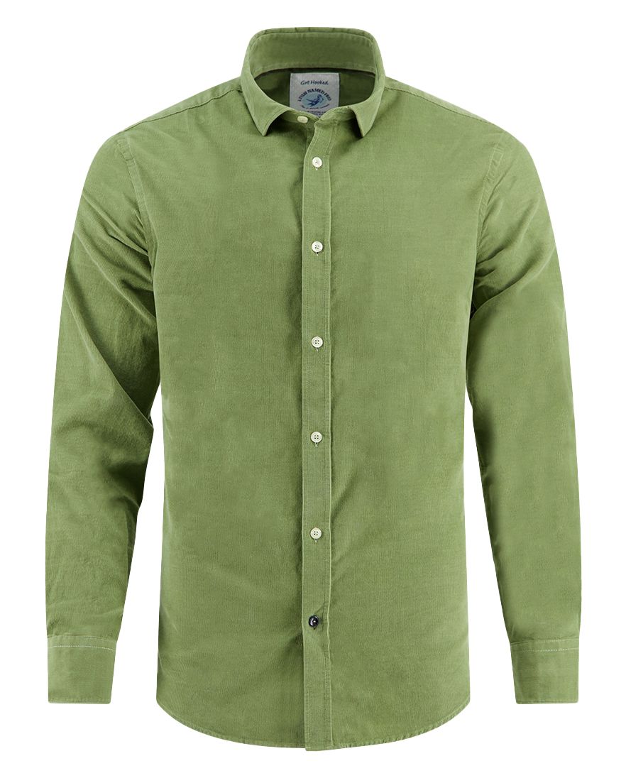 A Fish Named Fred overhemd groen effen normale fit katoen