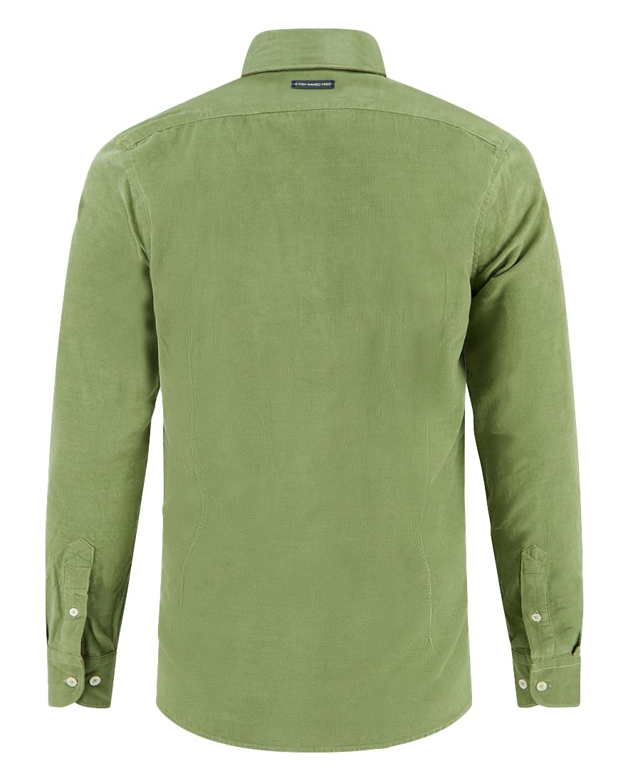 A Fish Named Fred overhemd groen effen normale fit katoen