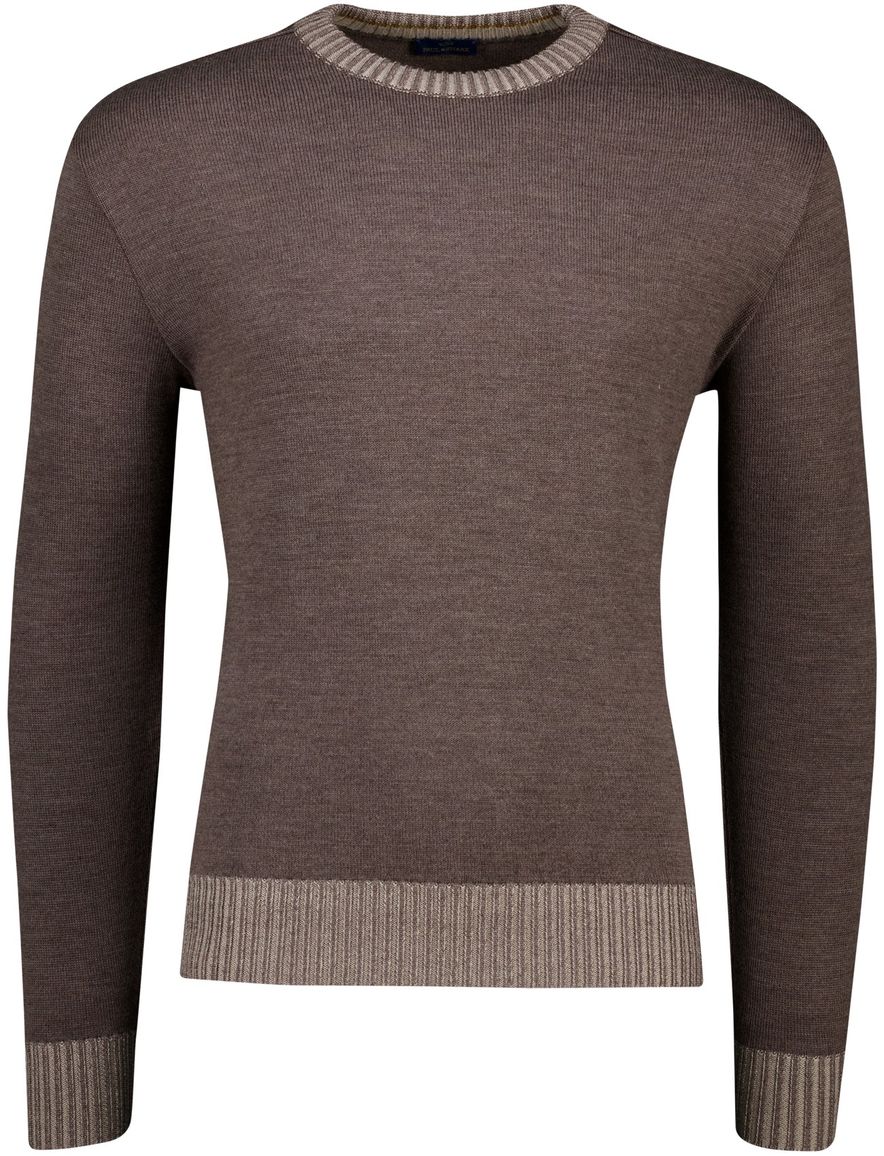 Paul & Shark trui gebreid bruin effen wijde fit