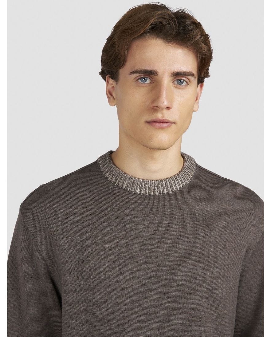 Paul & Shark trui gebreid bruin effen wijde fit