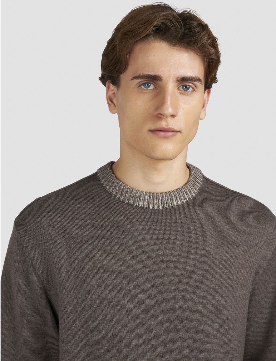 Paul & Shark trui gebreid bruin effen wijde fit