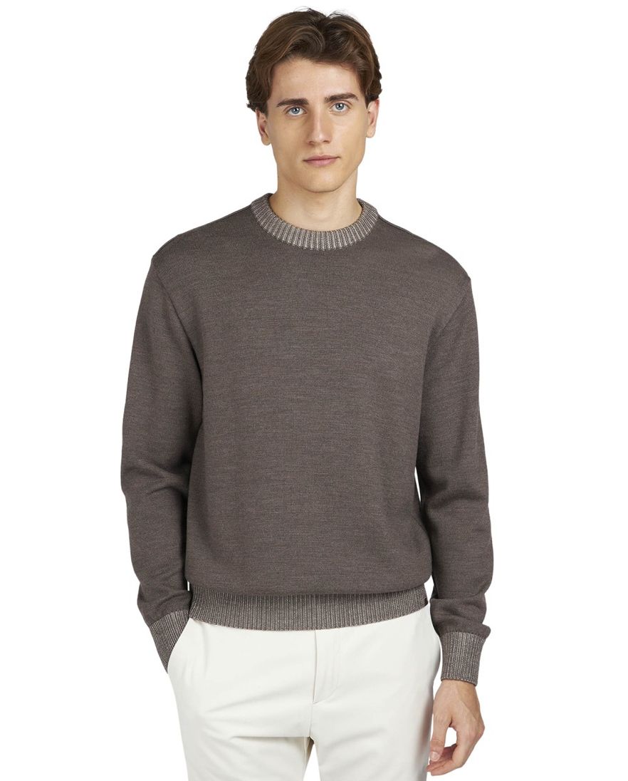 Paul & Shark trui gebreid bruin effen wijde fit