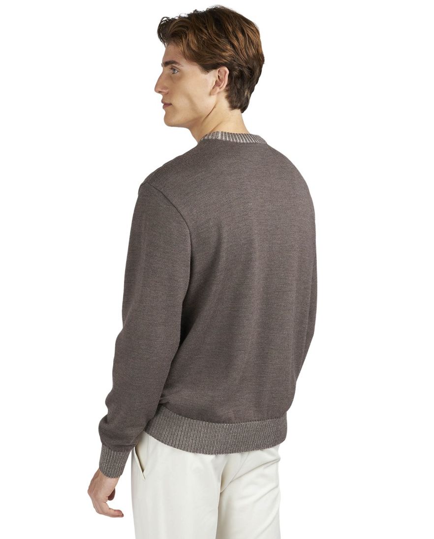 Paul & Shark trui gebreid bruin effen wijde fit