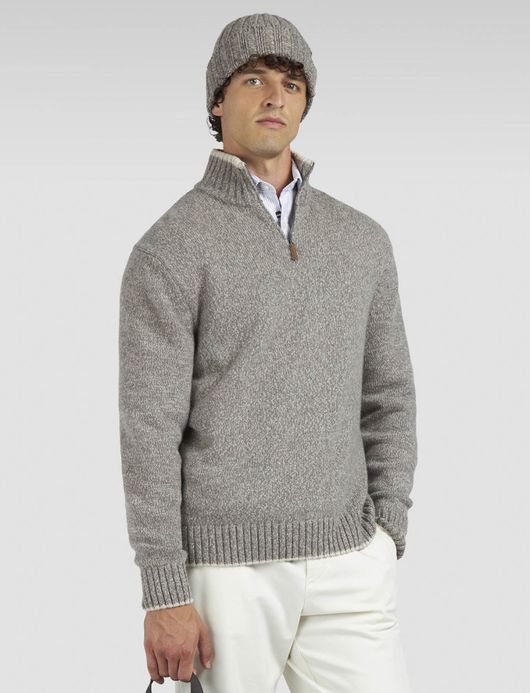 Paul & Shark half zip trui grijs gemêleerd