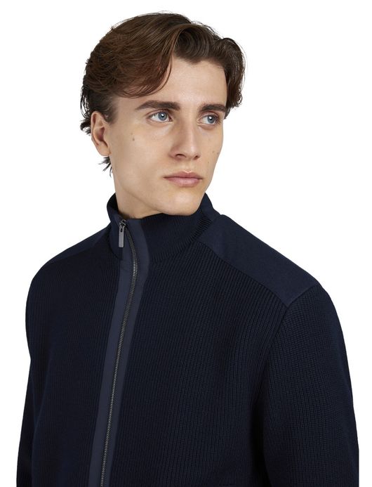 Paul & Shark jas effen donkerblauw effen gebreid lamswol