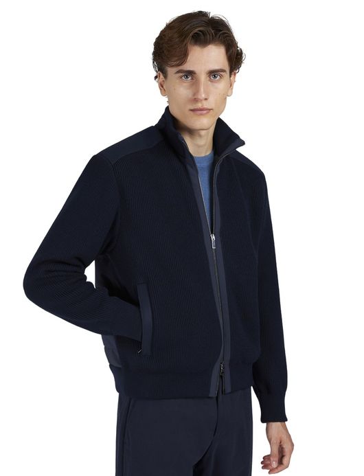 Paul & Shark jas effen donkerblauw effen gebreid lamswol