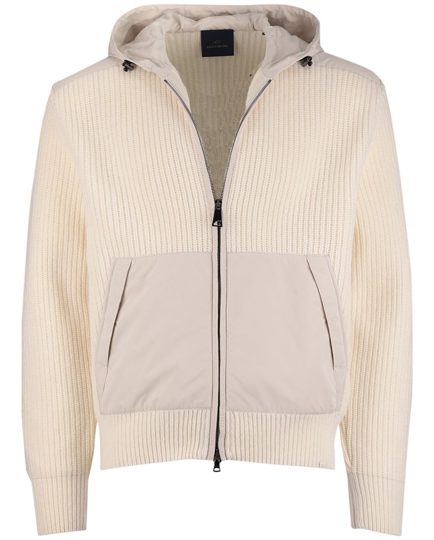 Paul & Shark vest beige effen lamswol wijde fit rib