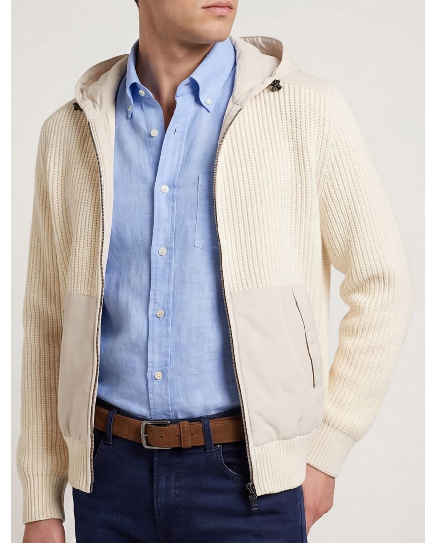 Paul & Shark vest beige effen lamswol wijde fit rib