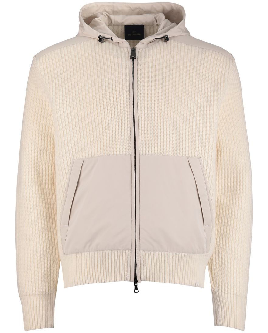 Paul & Shark vest beige effen lamswol wijde fit rib