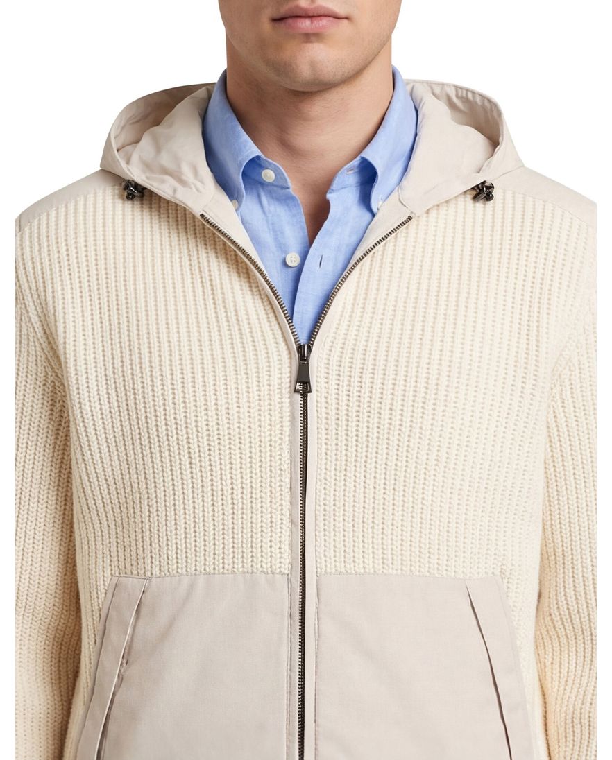 Paul & Shark vest beige effen lamswol wijde fit rib