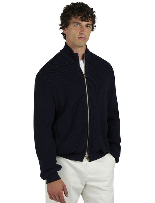 Paul & Shark vest rits donkerblauw gebreid