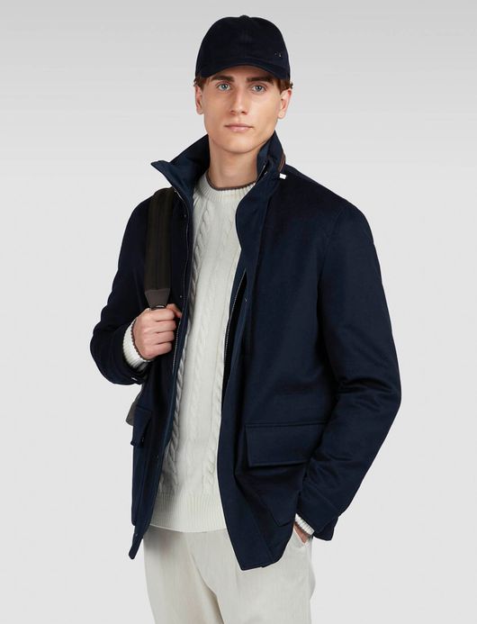 Paul & Shark winterjas donkerblauw uitneembare capuchon