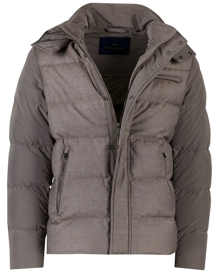 Paul & Shark winterjas effen grijs wijde fit scheerwol