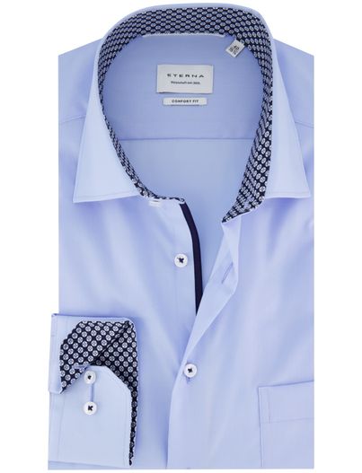 Eterna Eterna overhemd blauw comfort fit borstzak lange mouw