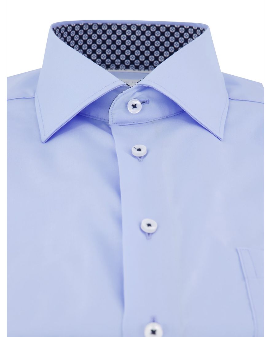 Eterna overhemd blauw comfort fit borstzak effen