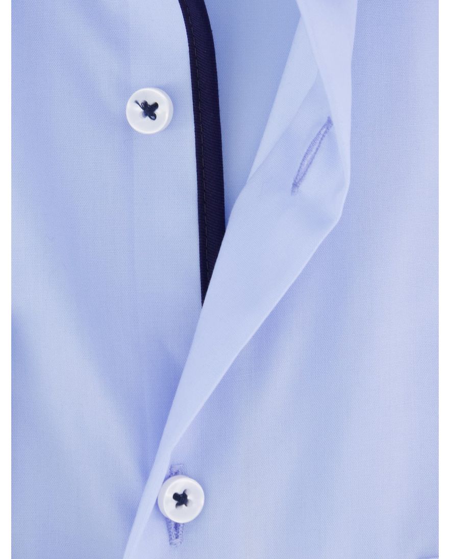 Eterna overhemd blauw comfort fit borstzak effen