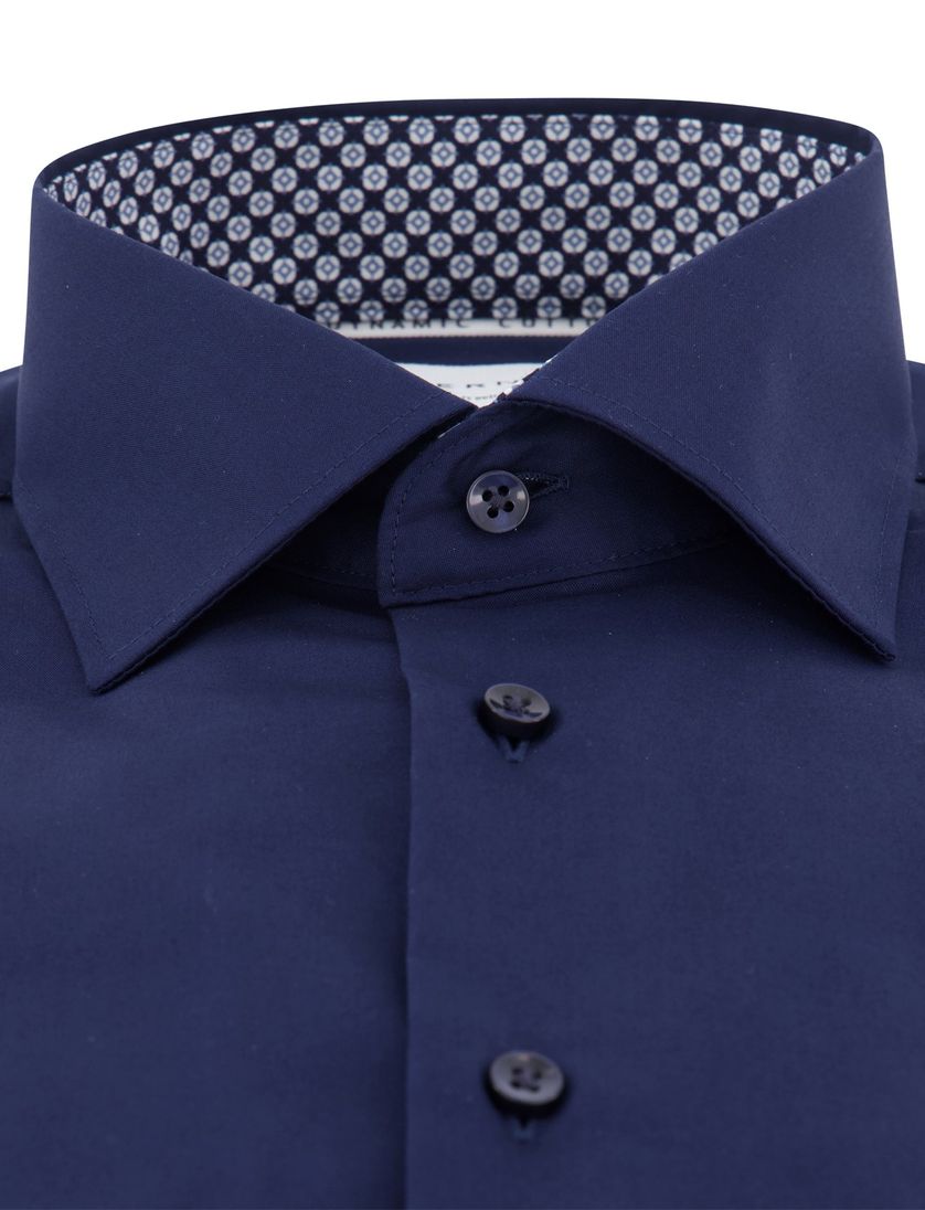 Eterna overhemd donkerblauw strijkvrij semi-wide collar
