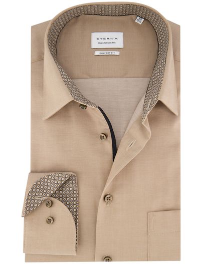 Eterna Eterna overhemd beige comfort fit lange mouw