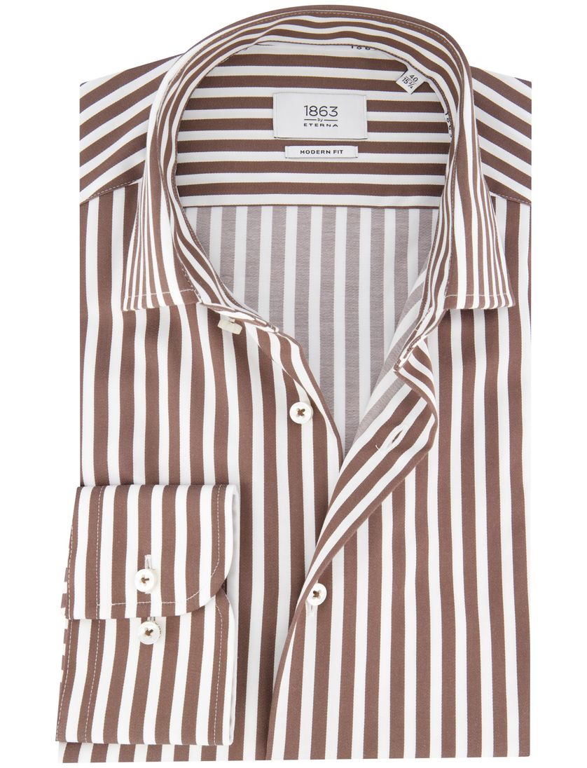 Eterna overhemd bruin gestreept modern fit 100% katoen