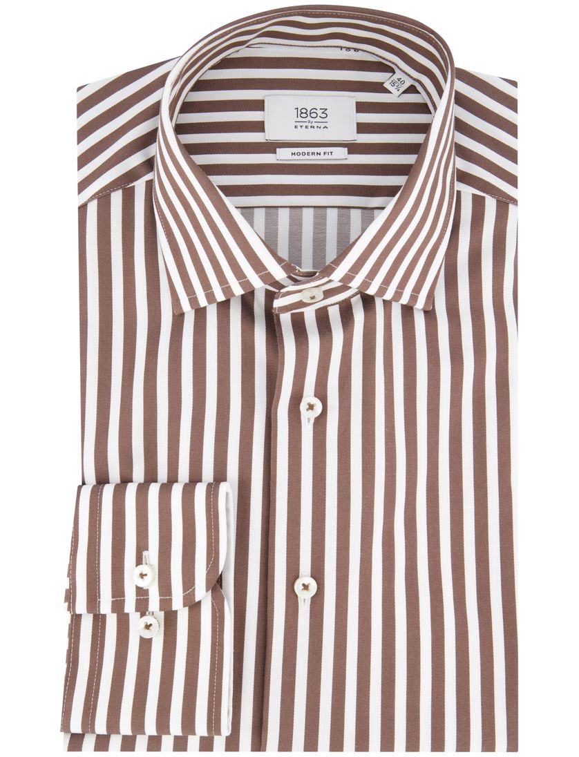 Eterna overhemd bruin gestreept modern fit 100% katoen