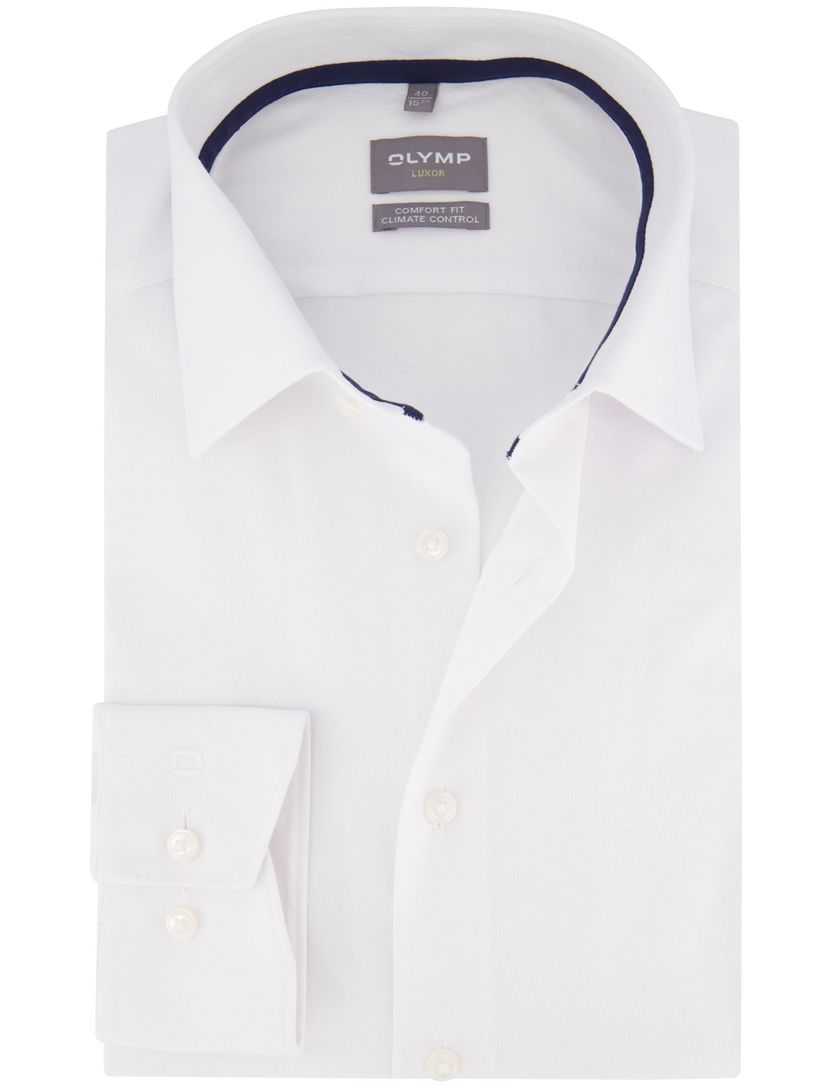 Olymp overhemd wit effen wijde fit katoen