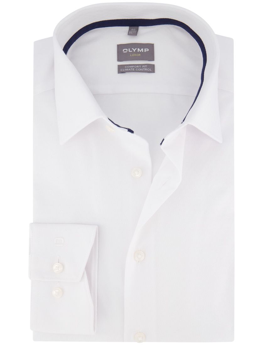 Olymp overhemd wit effen wijde fit katoen