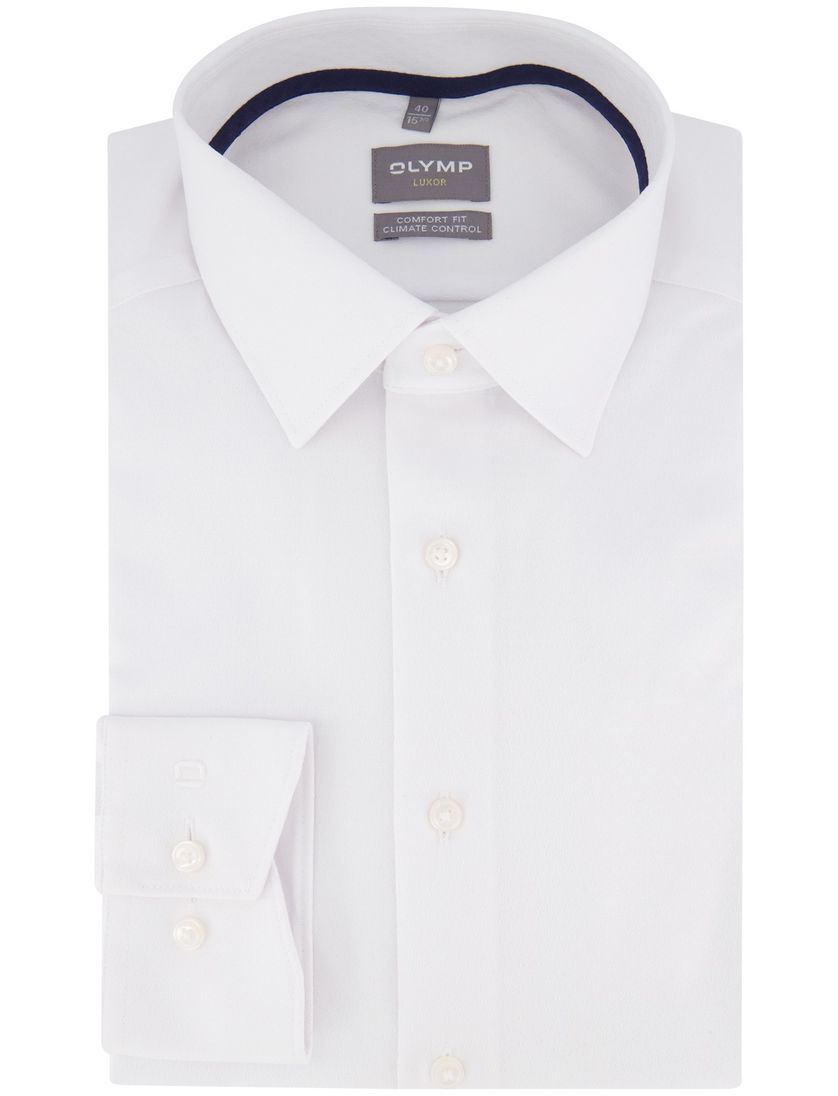 Olymp overhemd wit effen wijde fit katoen