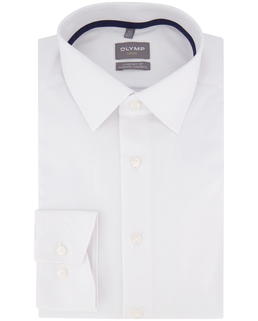Olymp overhemd wit effen wijde fit katoen