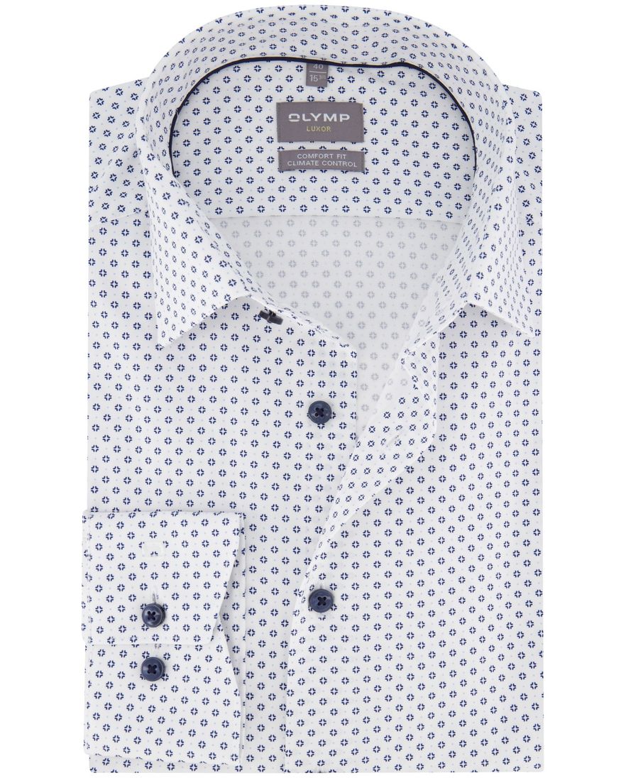 katoenen Olymp overhemd wit geprint wijde fit
