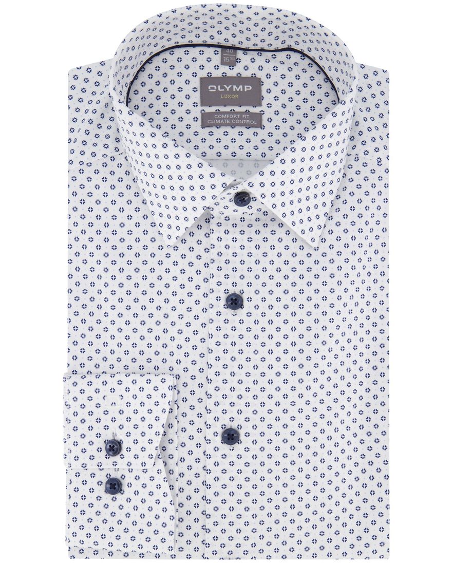katoenen Olymp overhemd wit geprint wijde fit