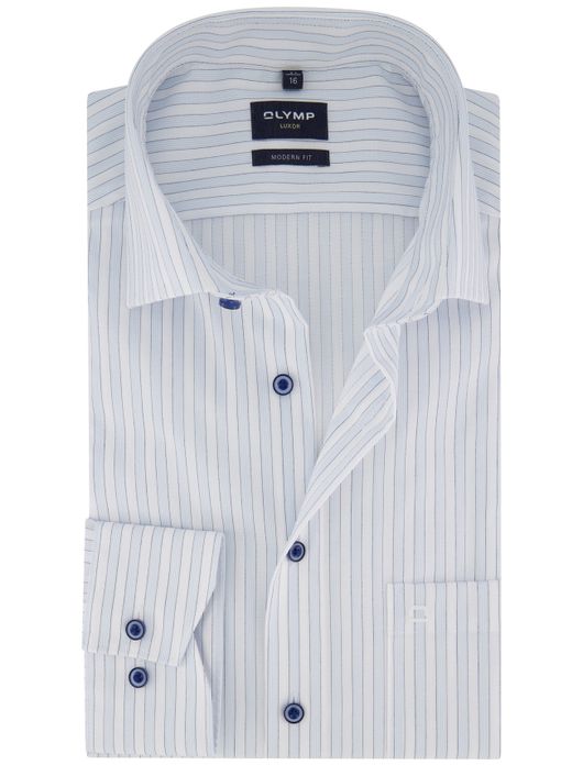 Olymp overhemd wit blauw gestreept