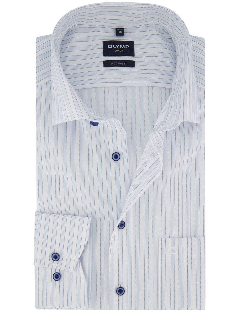 Olymp overhemd wit lichtblauw gestreept normale fit katoen