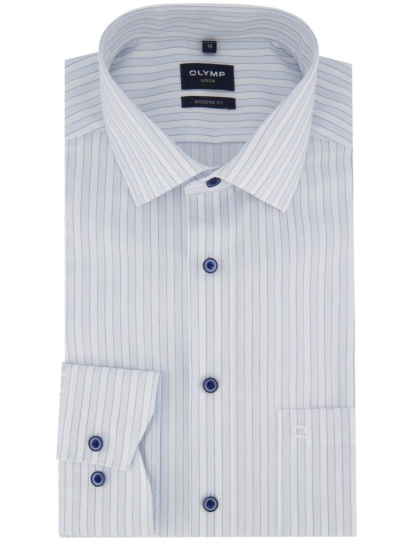 Olymp overhemd wit lichtblauw gestreept normale fit katoen