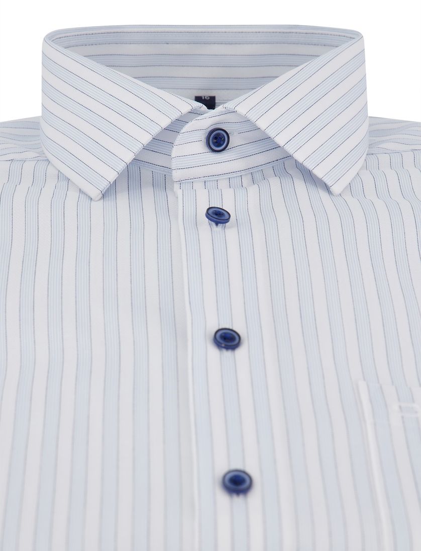Olymp overhemd wit lichtblauw gestreept normale fit katoen