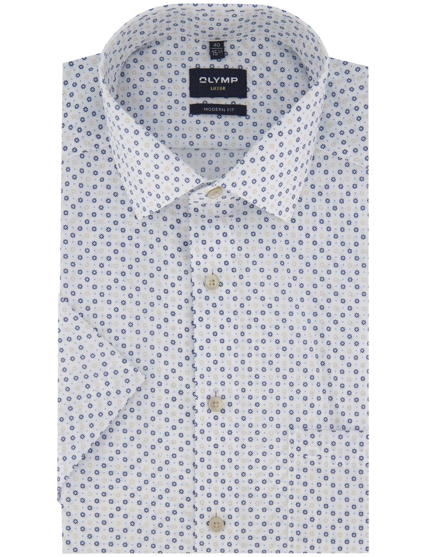 katoenen Olymp overhemd geprint korte mouw strijkvrij