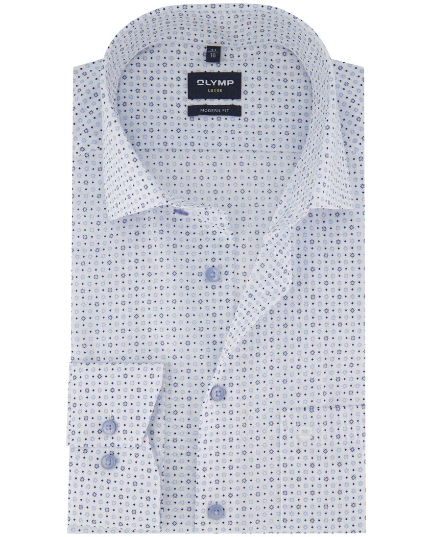 Olymp overhemd blauw geprint normale fit katoen mouwlengte 7