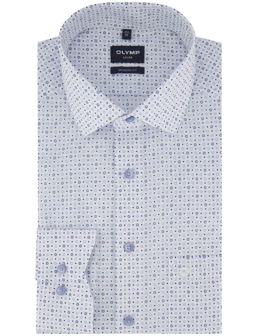 katoenen Olymp overhemd blauw geprint normale fit