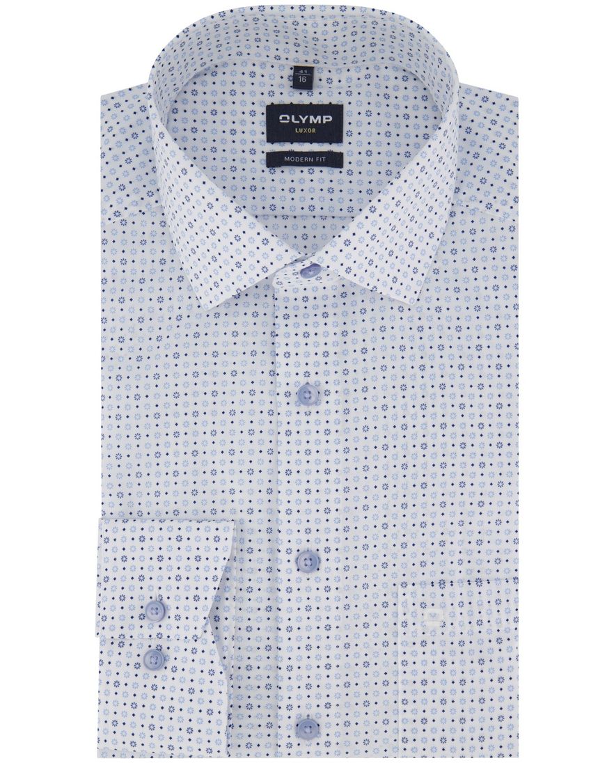 Olymp overhemd blauw geprint normale fit katoen mouwlengte 7