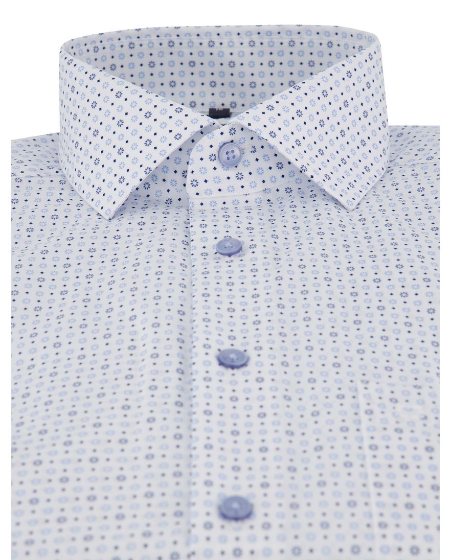 Olymp overhemd blauw geprint normale fit katoen mouwlengte 7