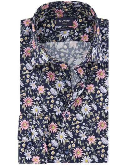 Olymp Olymp overhemd donkerblauw bloemen