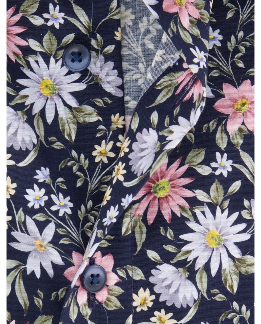 Olymp overhemd donkerblauw bloemen normale fit katoen