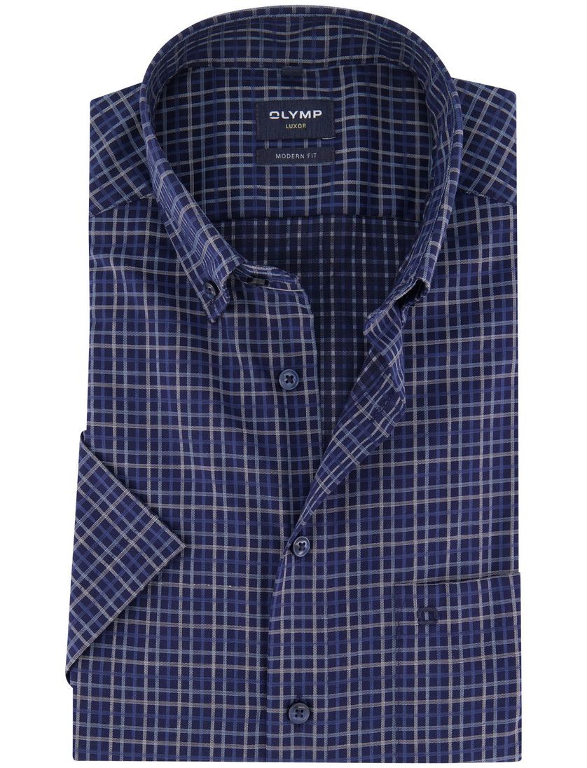 katoenen Olymp overhemd donkerblauw geruit normale fit